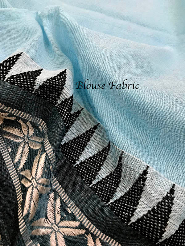 Handloom Khadi Cotton Saree With Woven Border-Blue