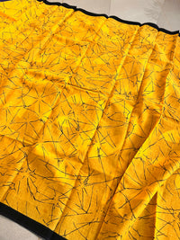 Mulmul Cotton  Batik Print Saree - Yellow