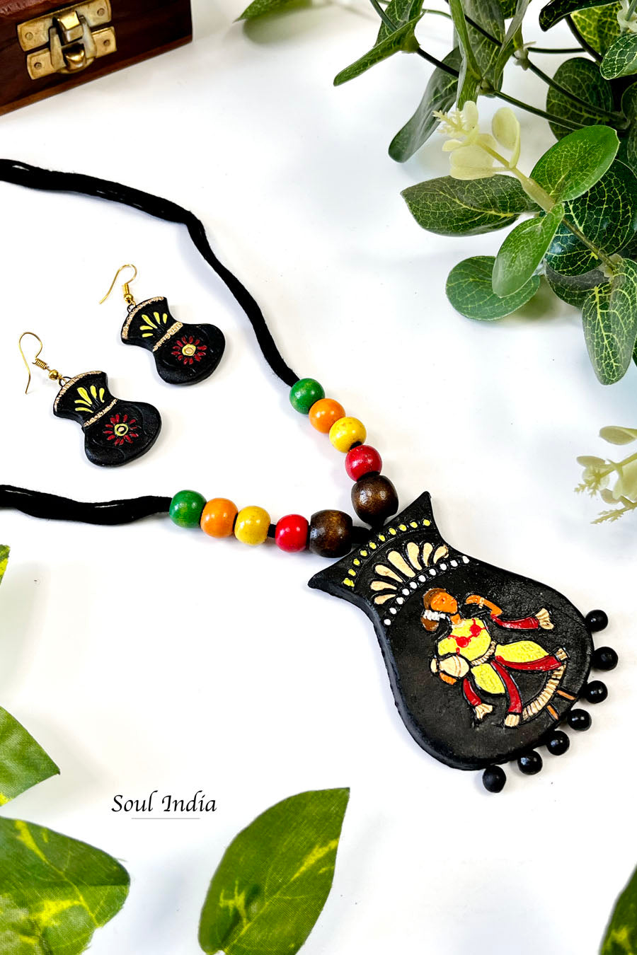 Handmade Terracotta Warli Art Jewellery Set - Main Image
