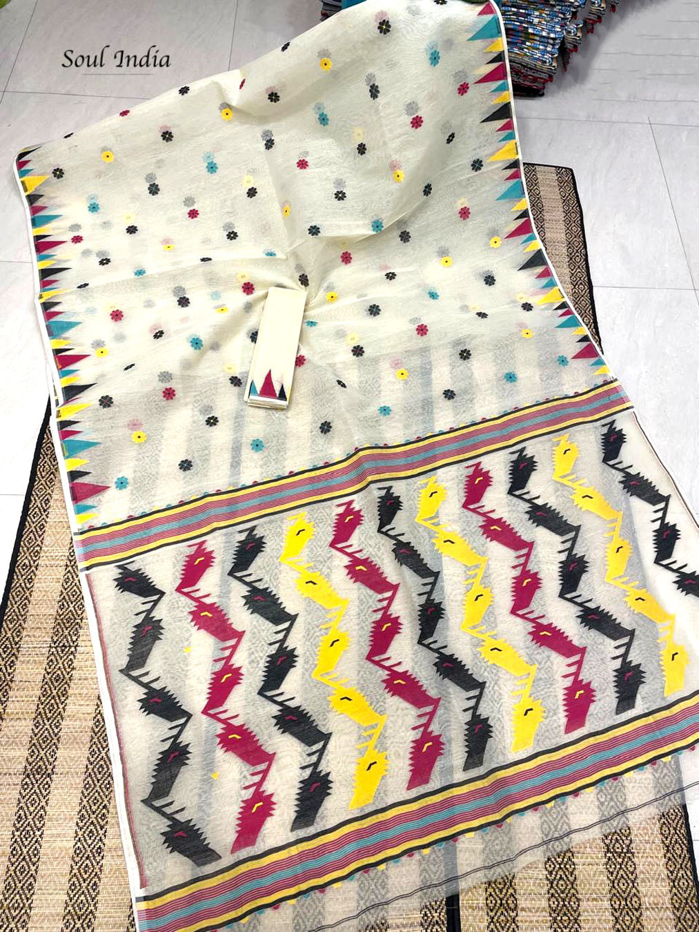 Jamdani sari with all over work and exquisite Pallu