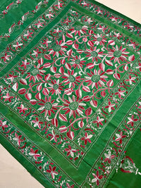 Shantiniketan Hand Embroidery Kantha Stitch Saree - Green
