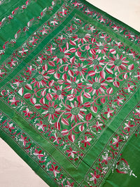Shantiniketan Hand Embroidery Kantha Stitch Saree - Green