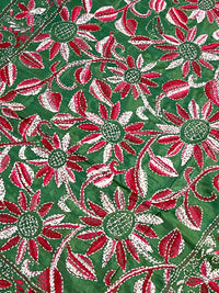 Shantiniketan Hand Embroidery Kantha Stitch Saree - Green