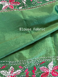 Shantiniketan Hand Embroidery Kantha Stitch Saree - Green