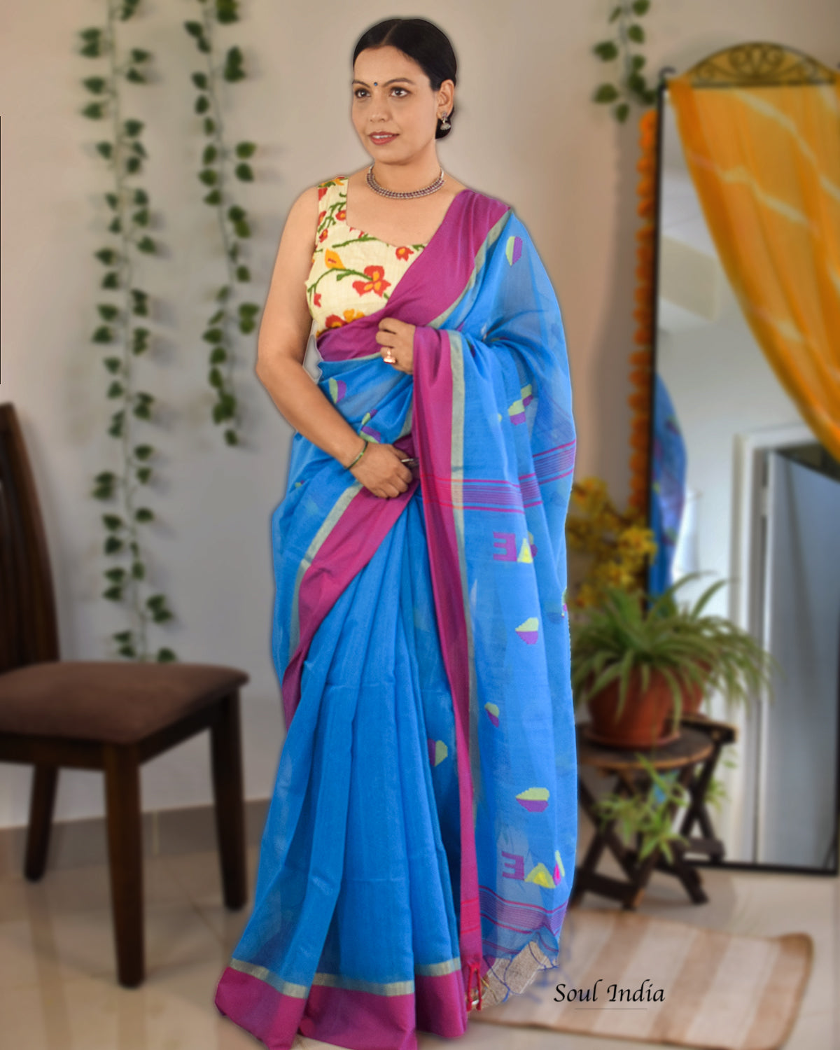 Ambar - Cotton Saree With Woven Design - Blue