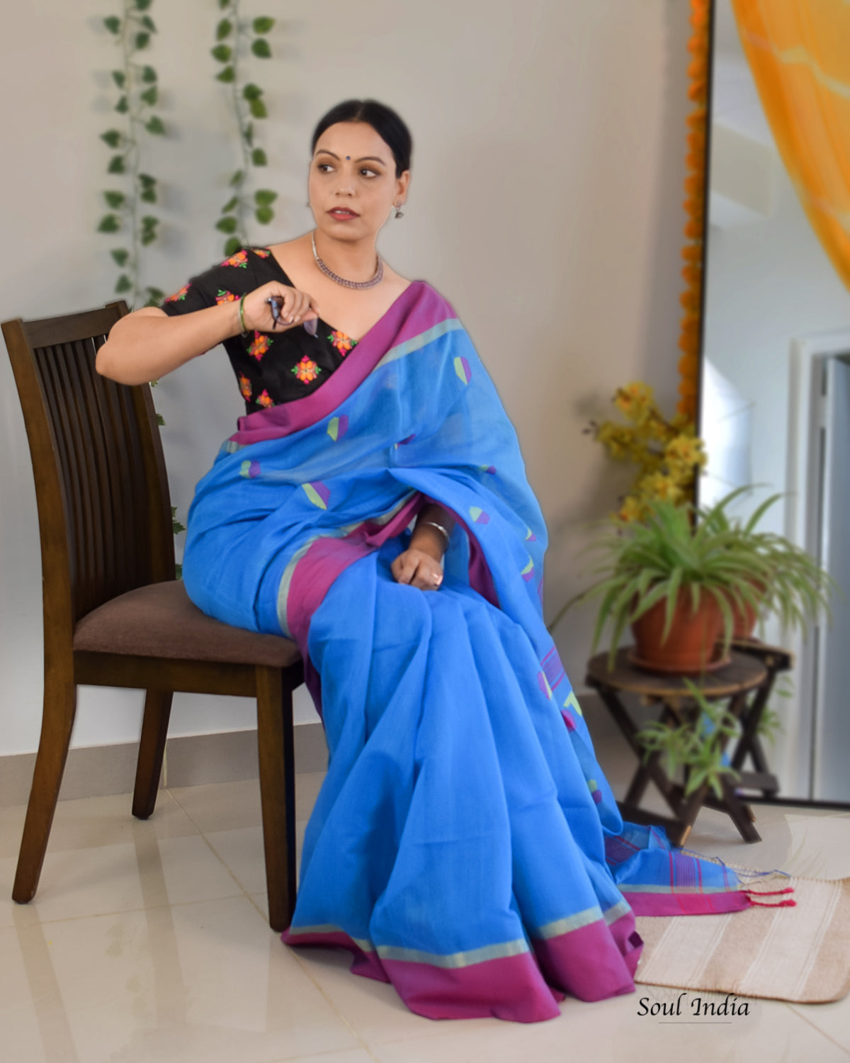 Ambar - Cotton Saree With Woven Design - Blue