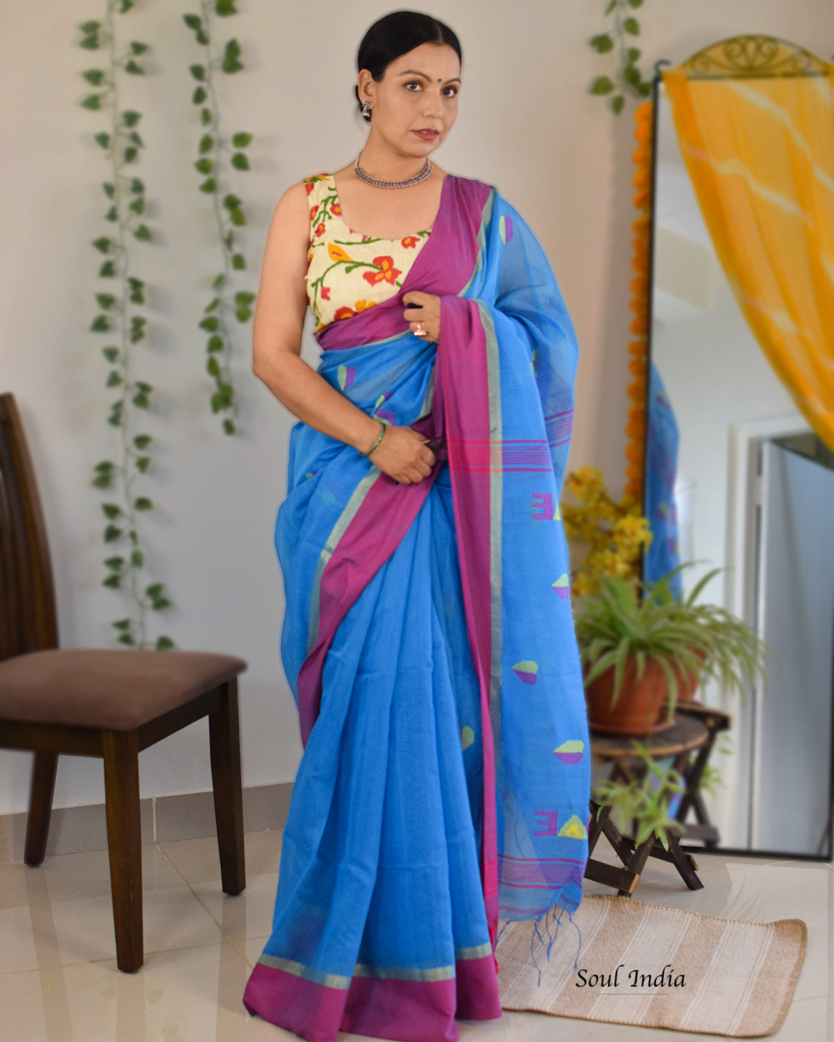Ambar - Cotton Saree With Woven Design - Blue