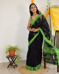 Handloom Khadi Cotton Saree With Woven Design - Black