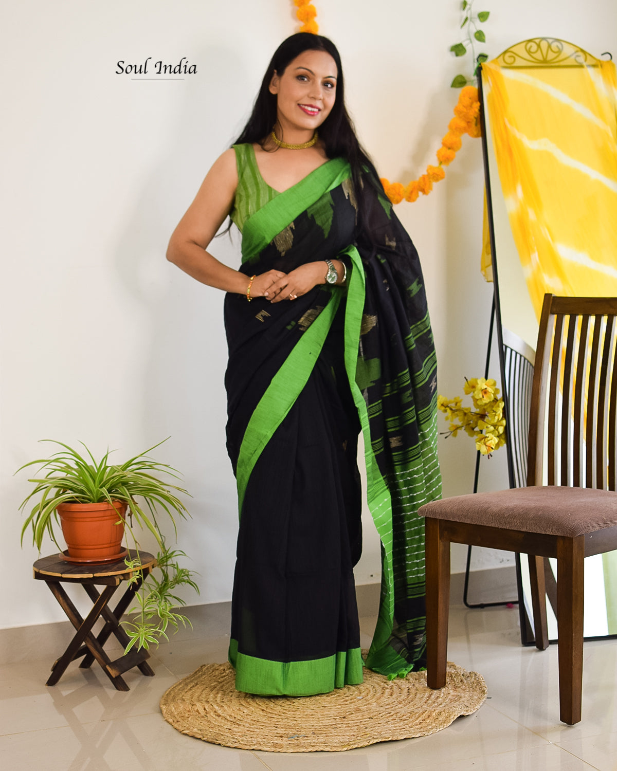 Handloom Khadi Cotton Saree With Woven Design - Black