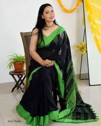 Handloom Khadi Cotton Saree With Woven Design - Black