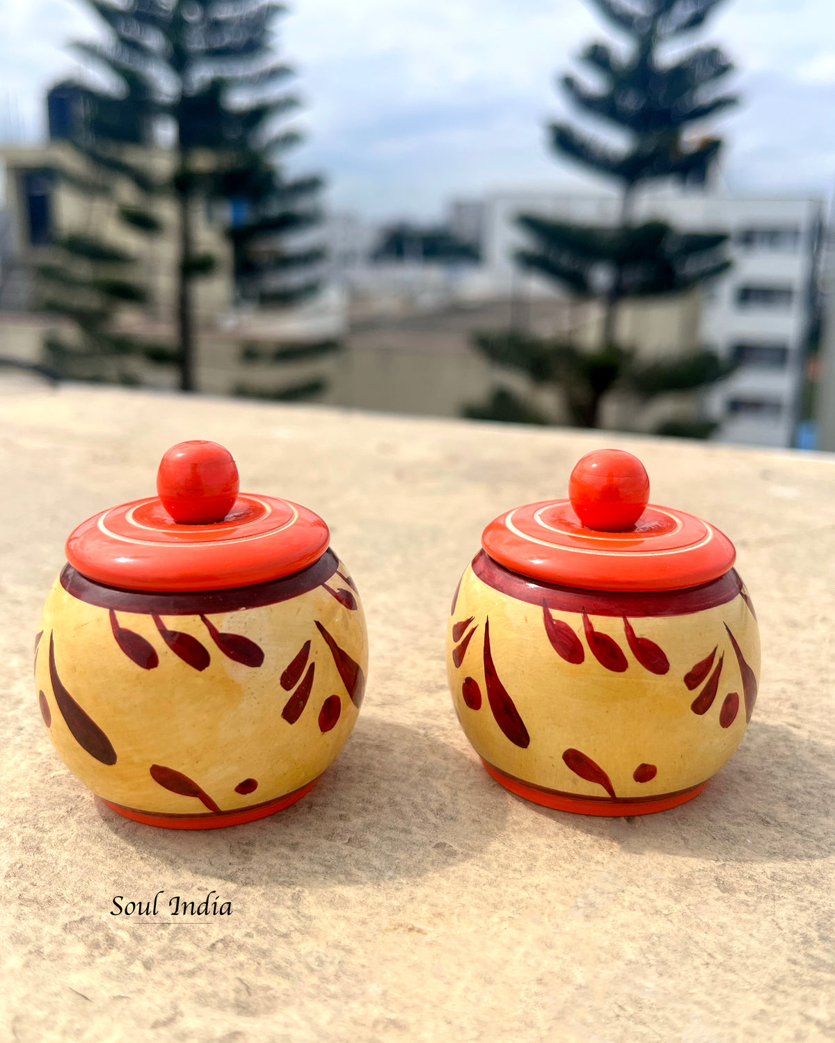 Handcrafted GI TAGGED Etikoppaka Haldi Kumkum Box Pair