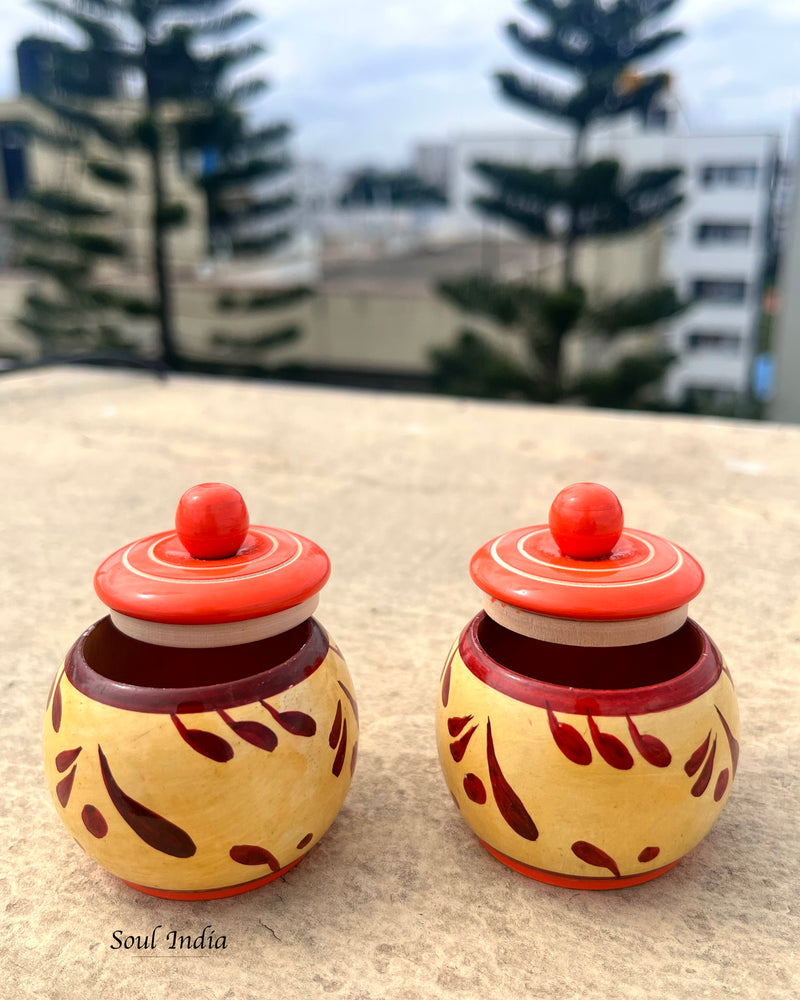 Handcrafted GI TAGGED Etikoppaka Haldi Kumkum Box Pair