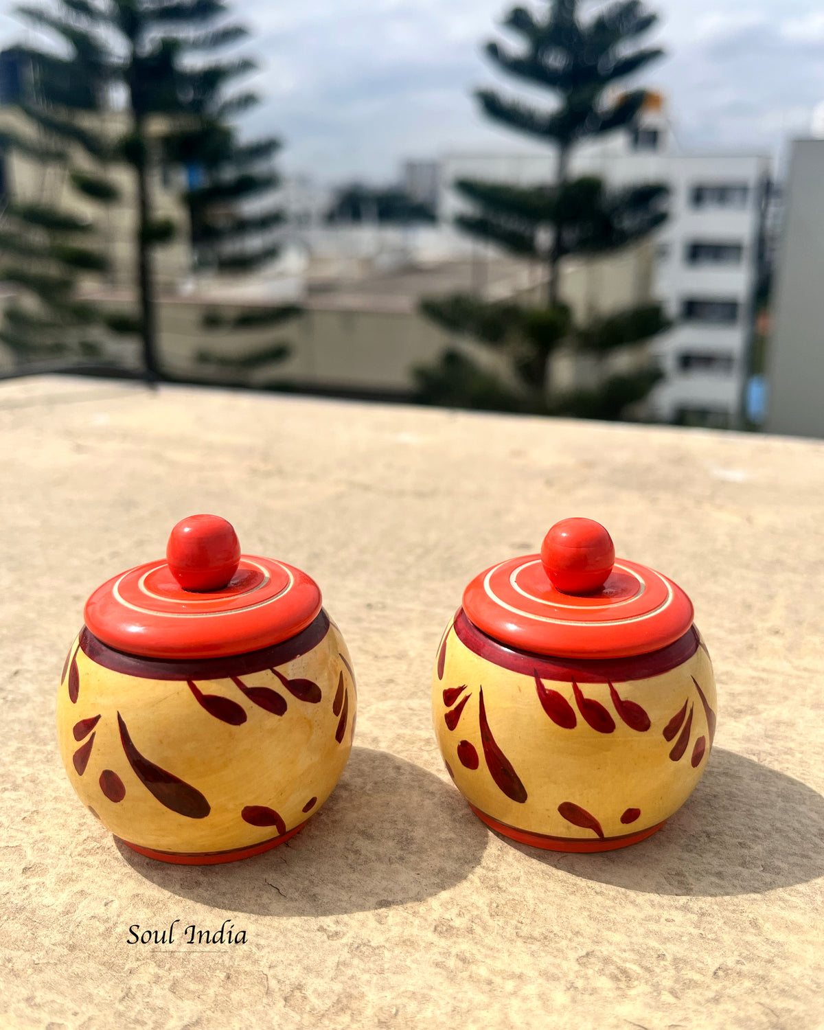 Handcrafted GI TAGGED Etikoppaka Haldi Kumkum Box Pair