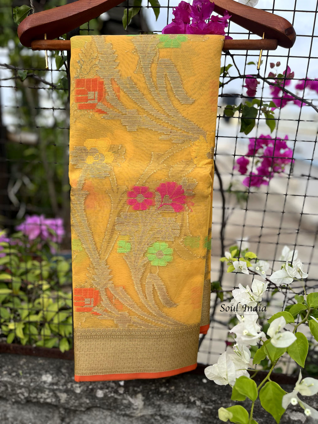 Kora Silk Banarasi Saree With All over Woven Design - Yellow