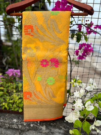 Kora Silk Banarasi Saree With All over Woven Design - Yellow