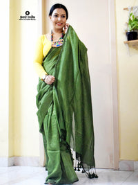 Handloom Mulmul Cotton Saree With Woven Design- Green