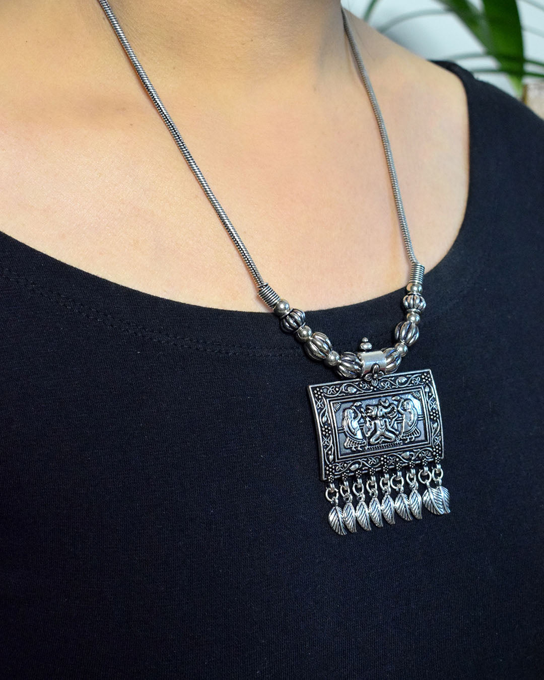 German Silver Neo Ethnic Tribal Pendant Necklace