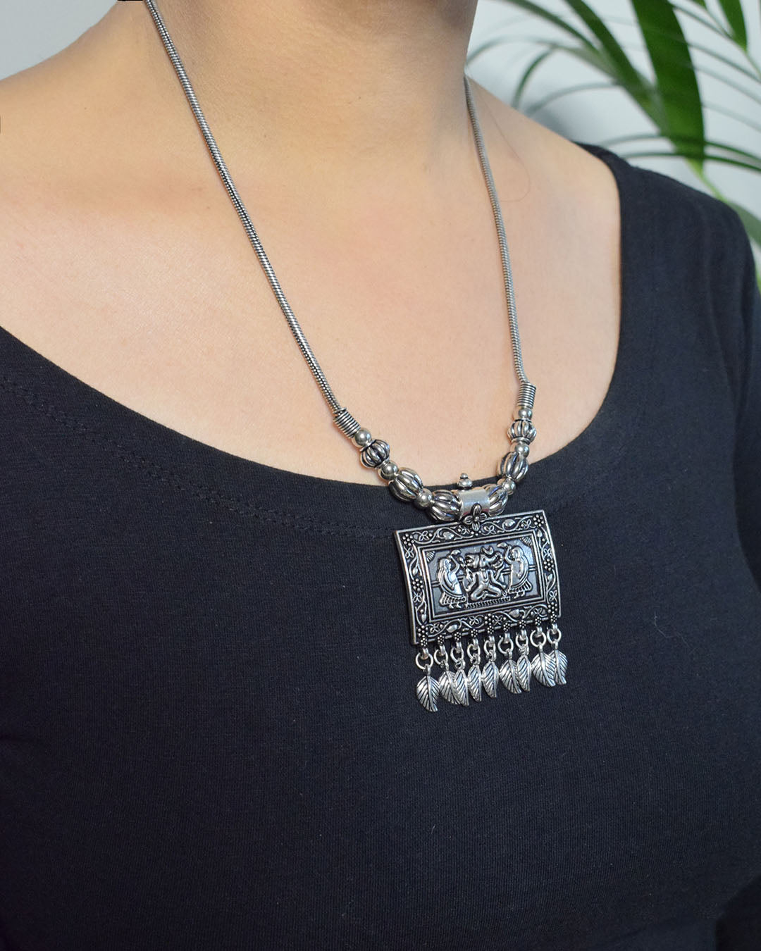 German Silver Neo Ethnic Tribal Pendant Necklace