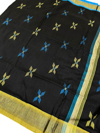 Tarika - Handloom Cotton With Ghicha Work Pallu- Black