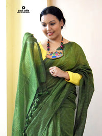 Handloom Mulmul Cotton Saree With Woven Design- Green