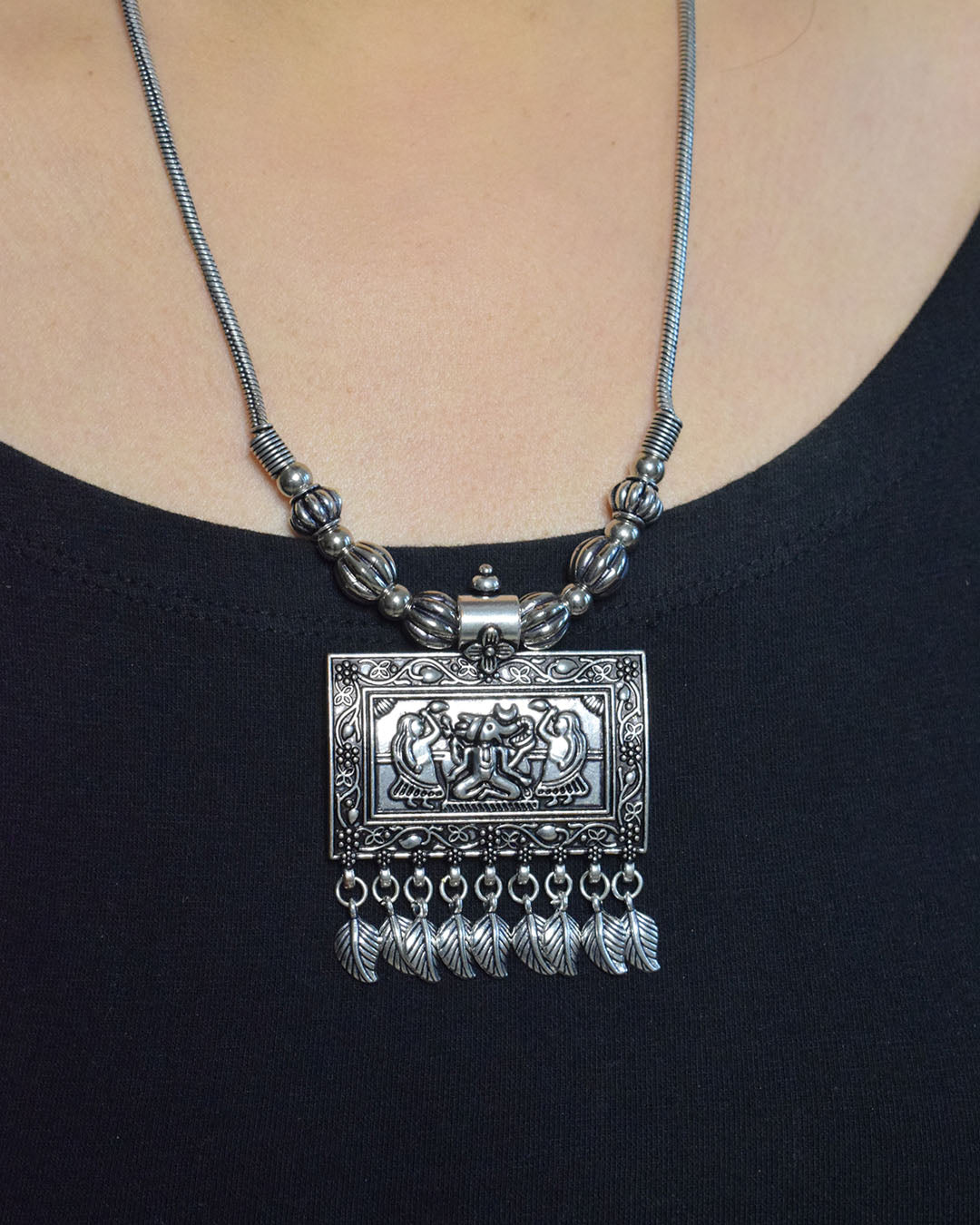 German Silver Neo Ethnic Tribal Pendant Necklace