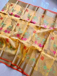 Kora Silk Banarasi Saree With All over Woven Design - Yellow