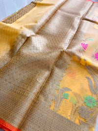 Kora Silk Banarasi Saree With All over Woven Design - Yellow