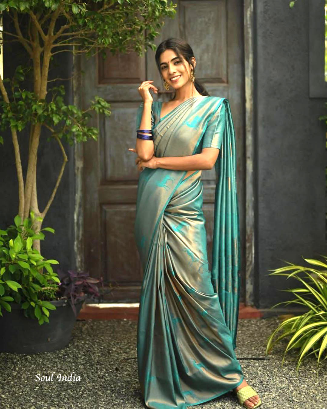 Banarasi Soft Silk Saree- Cyan