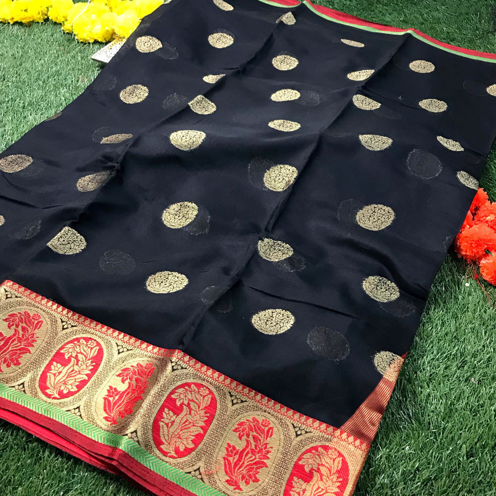 Cotton Silk with woven Zari Buta and Border