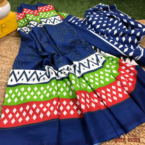 Pure cotton block Print saree