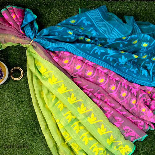 Tri Colour Jamdani Saree with Woven Self Design