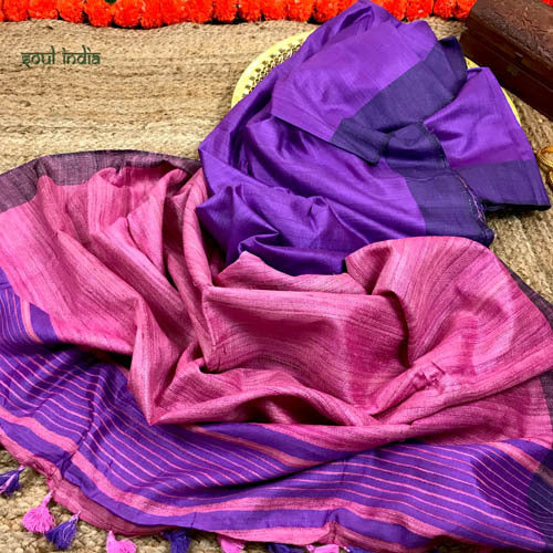 Tussar Silk Saree  with Contrasting Ghicha Silk Pallu