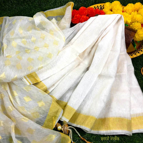 Handwoven Tussar Silk Saree with woven Zari Pallu & Border