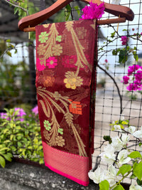 Kora Silk Banarasi Saree With All over Woven Design - Maroon