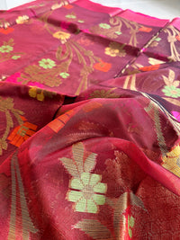 Kora Silk Banarasi Saree With All over Woven Design - Maroon