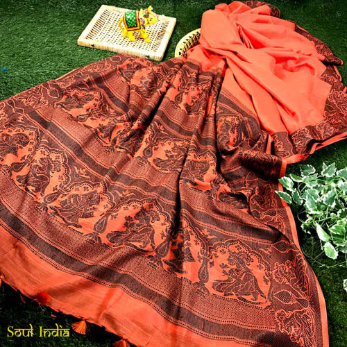 Cotton Silk Saree With Thread Work Pallu & Border