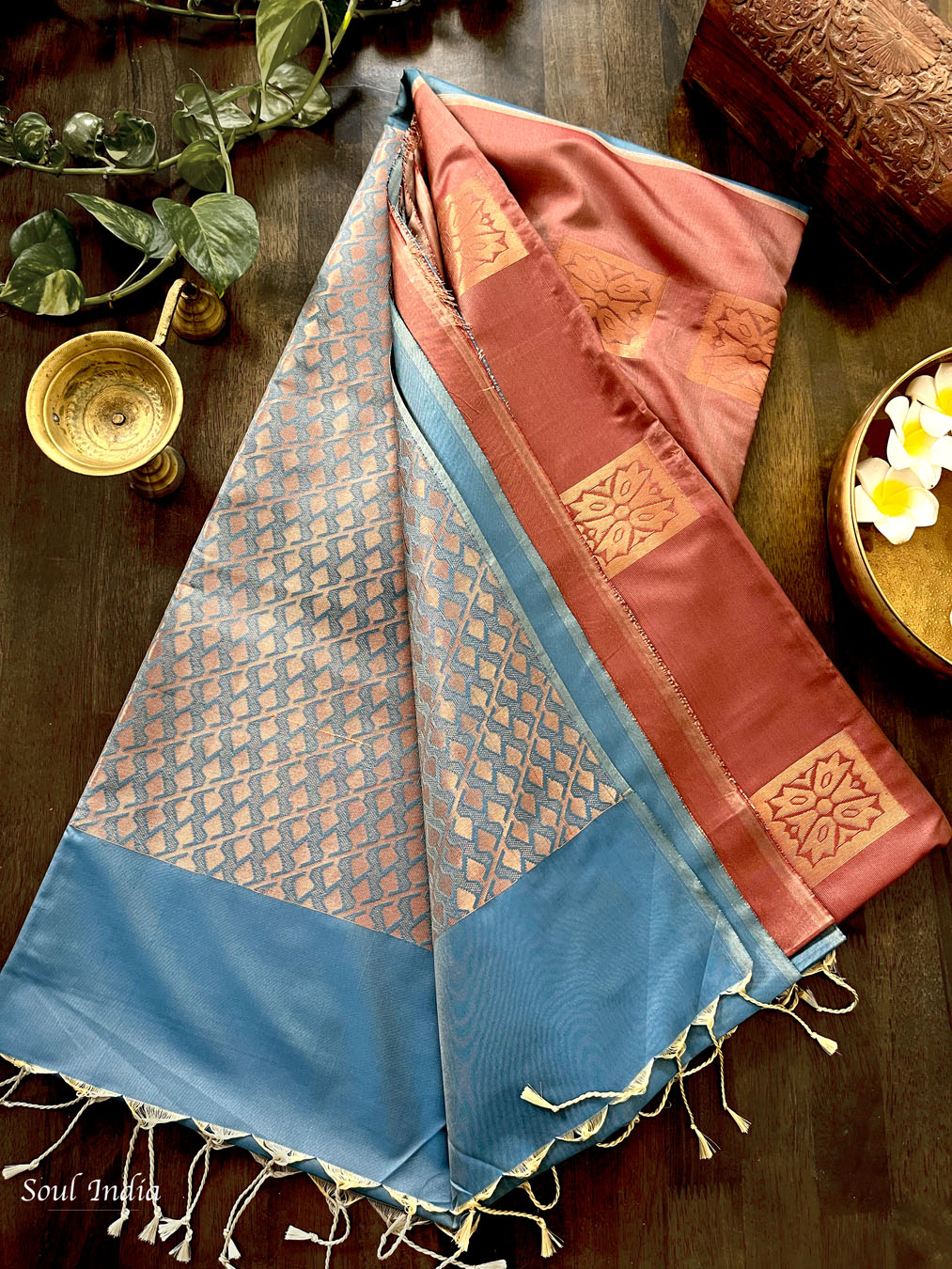 Banarasi Silk Saree With Woven Work - Rust Orange