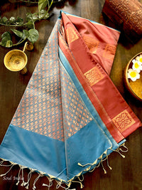 Banarasi Silk Saree With Woven Work - Rust Orange