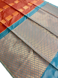 Banarasi Silk Saree With Woven Work - Rust Orange