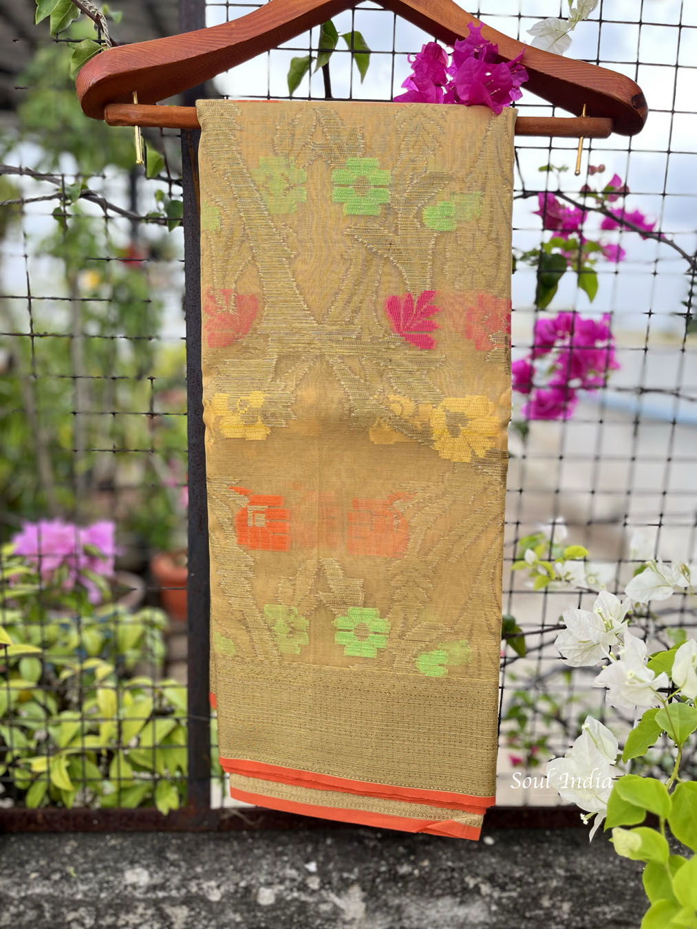 Kora Silk Banarasi Saree With All over Woven Design - Beige