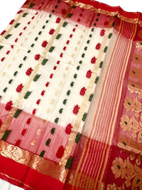 Jamdani Saree with all over Floral work- Off White