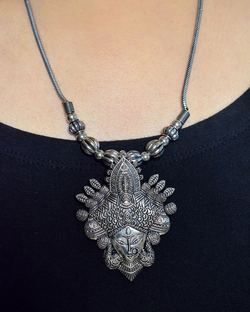 German Silver Durga Pendant Necklace