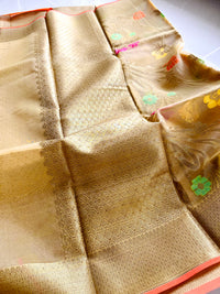 Kora Silk Banarasi Saree With All over Woven Design - Beige