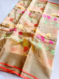 Kora Silk Banarasi Saree With All over Woven Design - Beige