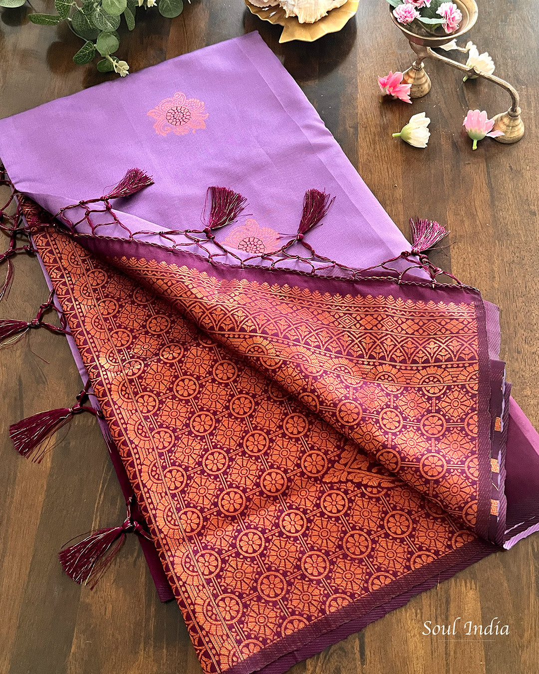 South Silk Saree With Heavy Zari Work- Purple