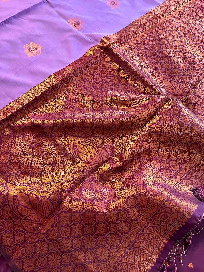 South Silk Saree With Heavy Zari Work- Purple