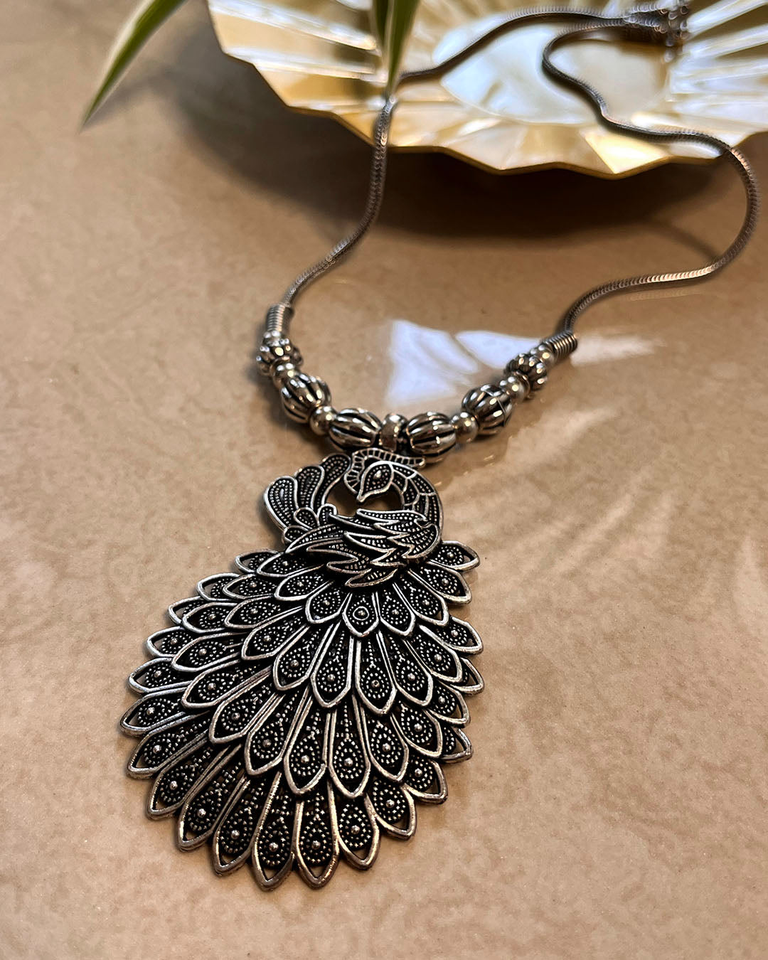 German Silver Neo Ethnic Peacock Pendant Necklace – Soul India