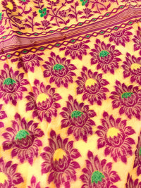 Jamdani Saree with all over Floral work- Yellow & Red