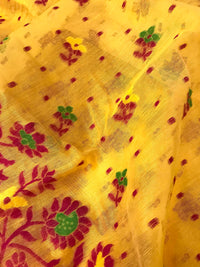 Jamdani Saree with all over Floral work- Yellow & Red