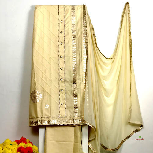 Gota Patti Suit Piece With Dupatta- Cream